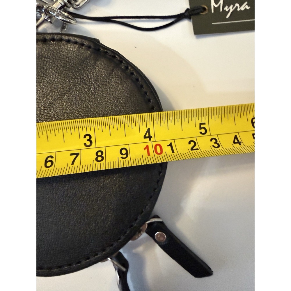 NWT Myra Bag Hand Tooled Leather Highland Cow Round Coin Purse Wristlet Keychain - Picture 5 of 10